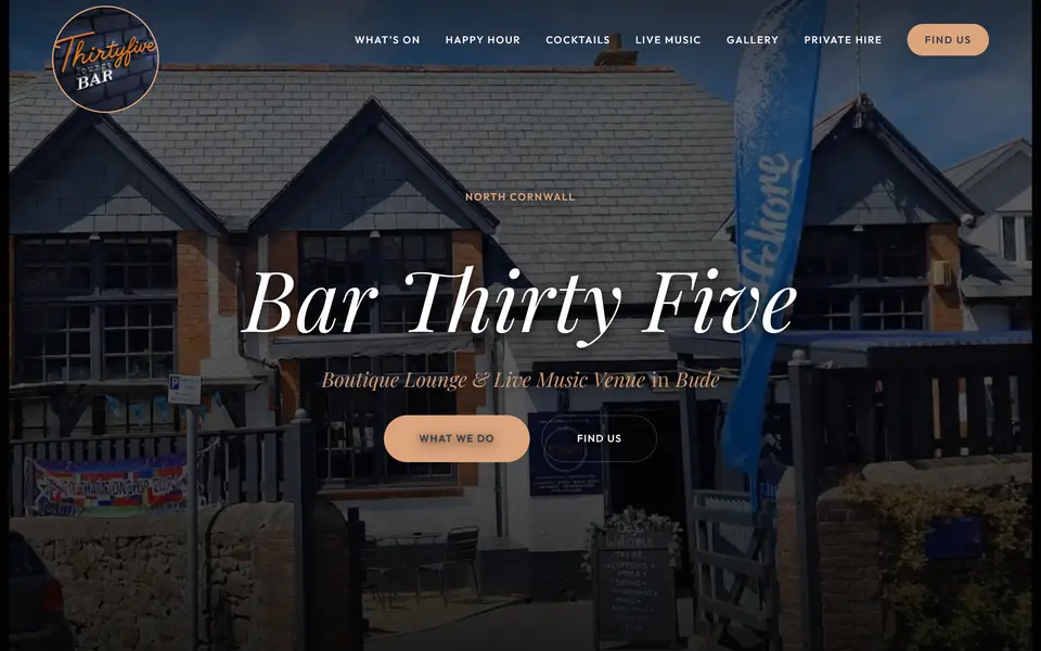 Bar Thirty Five home page at 1440px.