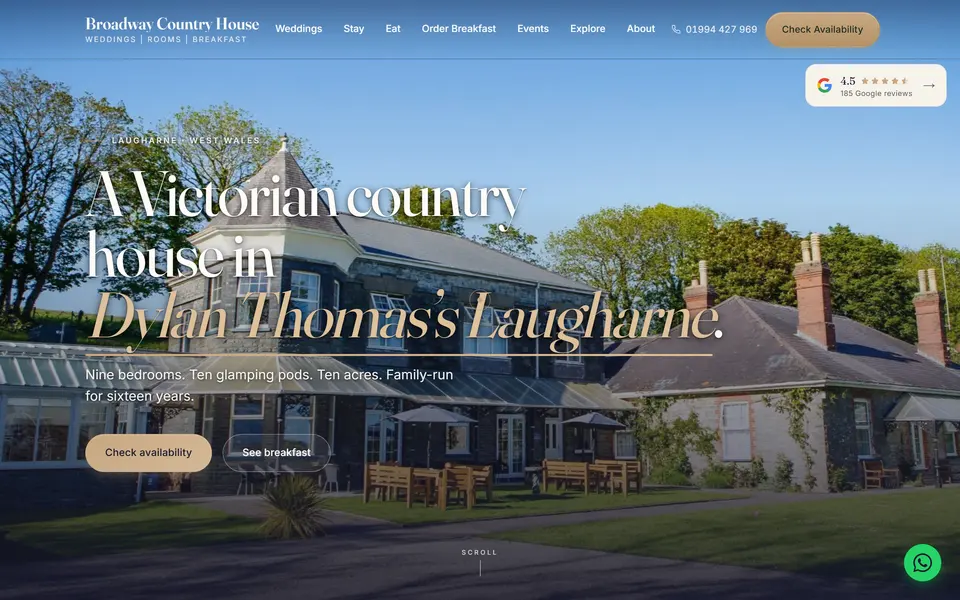 Broadway Country House home page at 1440px.