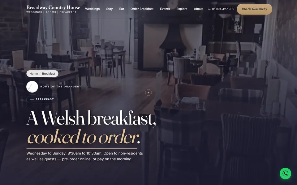 Broadway Country House breakfast page at 1440px.