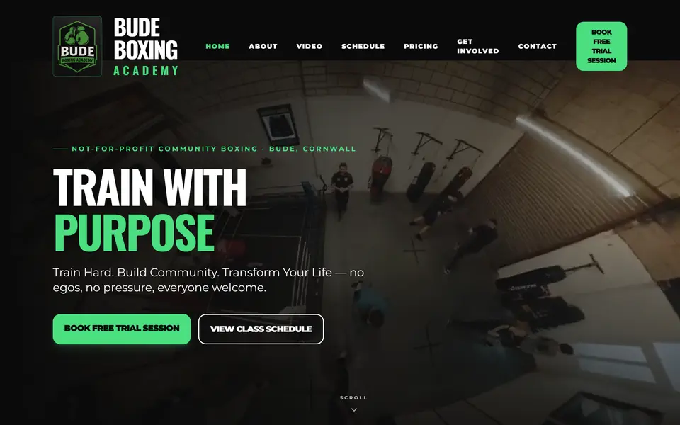 Bude Boxing Academy home page at 1440px.