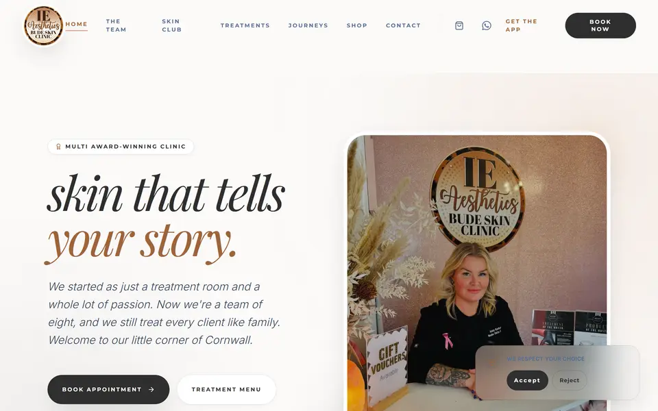 Bude Skin Clinic home page at 1440px.
