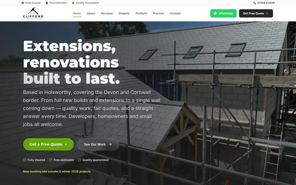 Clifford Building Contractors home page at 1440px.