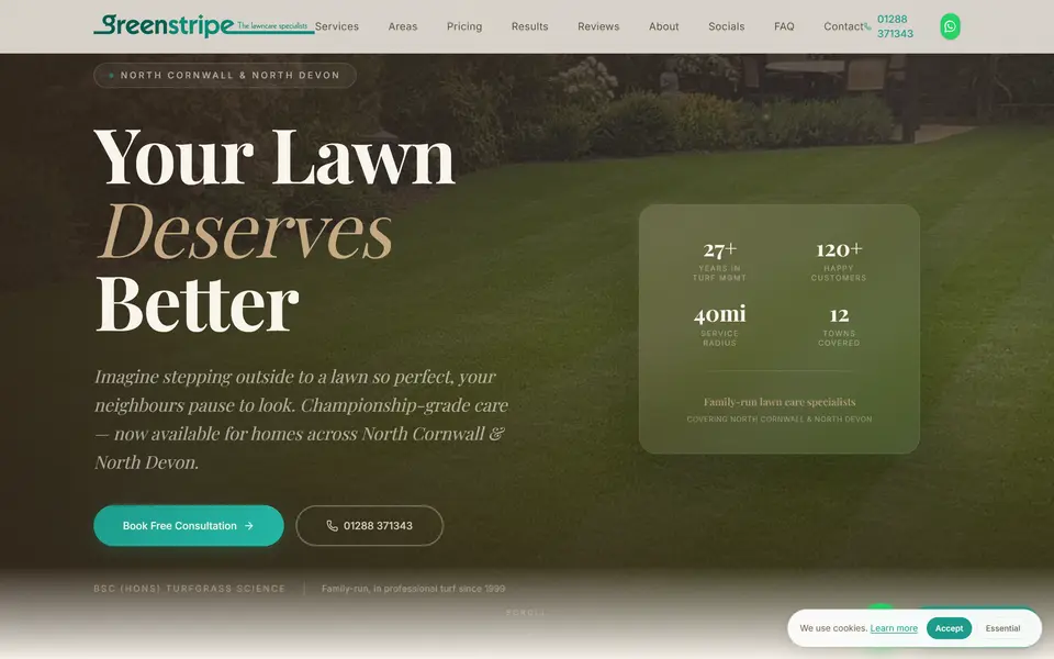 Green Stripe Lawn Care home page at 1440px.
