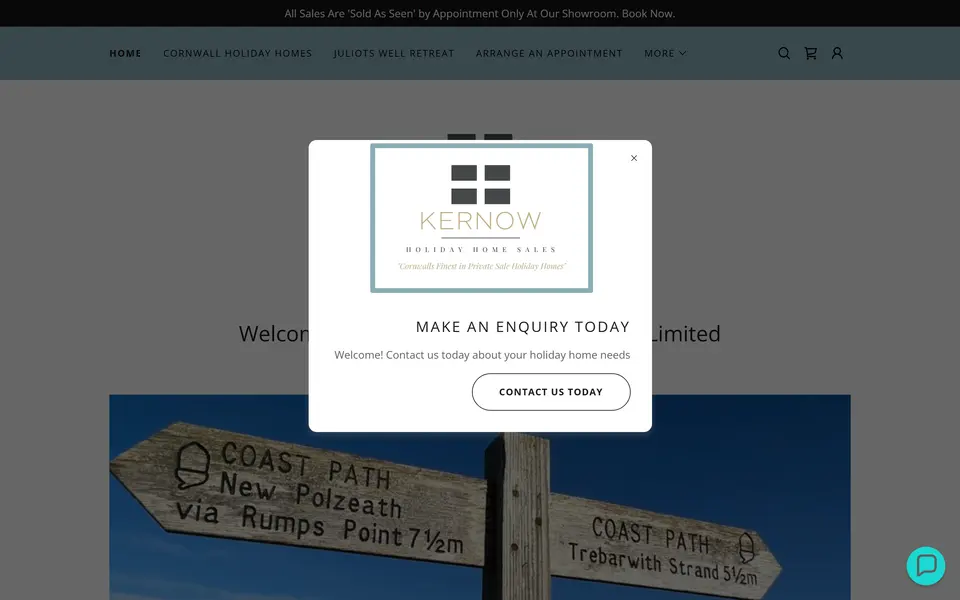 The previous Kernow Holiday Home Sales home page at 1440px, captured before the rebuild.