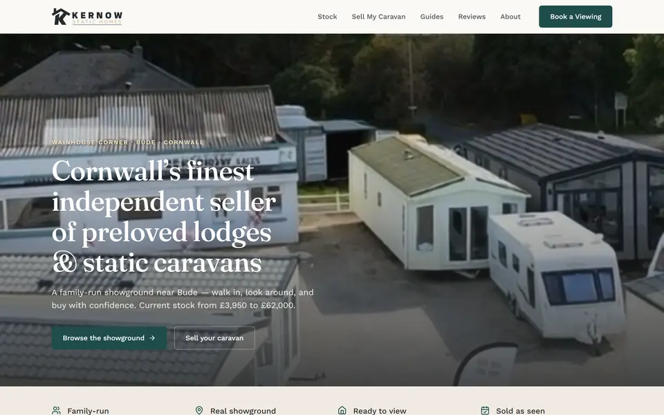 Kernow Static Homes home page at 1440px.