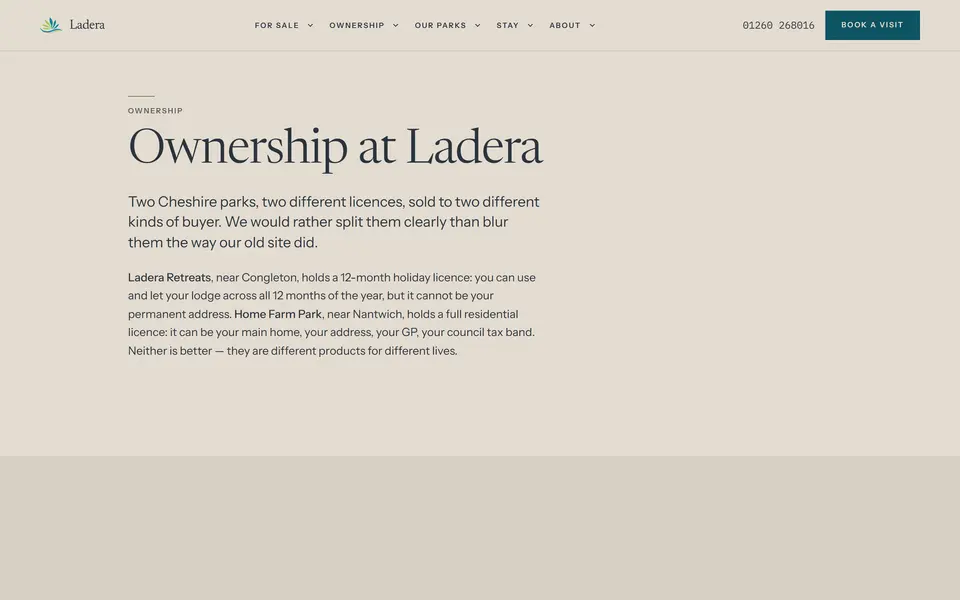 Ladera: ownership at two Cheshire parks with two licences, at 1440px.
