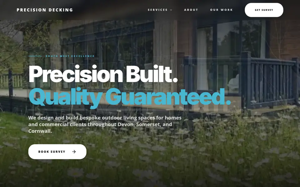 Precision Decking home page at 1440px.