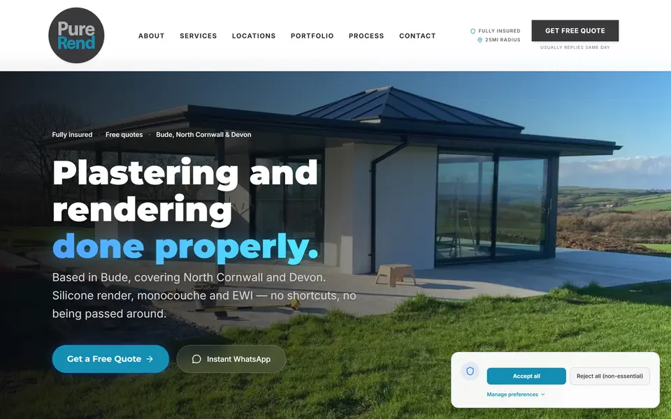 PureRend home page at 1440px.