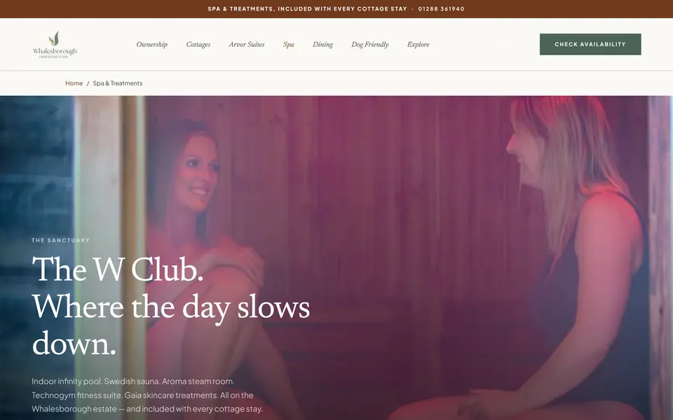 The W Club Spa page at 1440px.